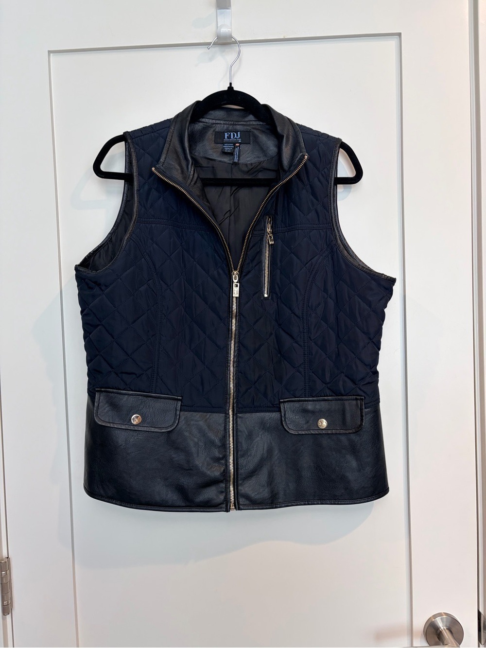 FDJ Quilted Navy Vest with Faux Leather Trim